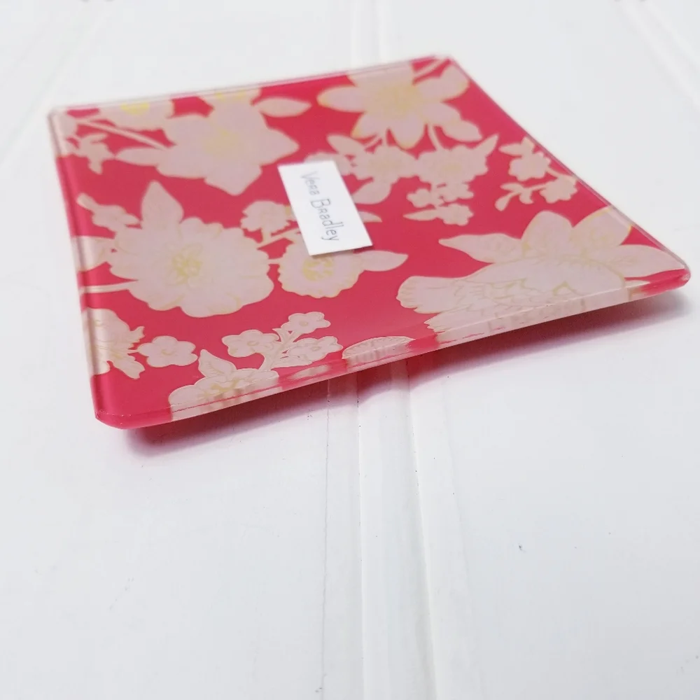 Vera Bradley Trinket Tray Pink Yellow Floral Glass Jewelry Holder. Home Decor